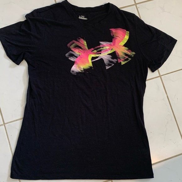 💖 Under Armour Armor t-shirt Shirt Black Neon Pink Yellow Purple Athletic Tee - Picture 4 of 9